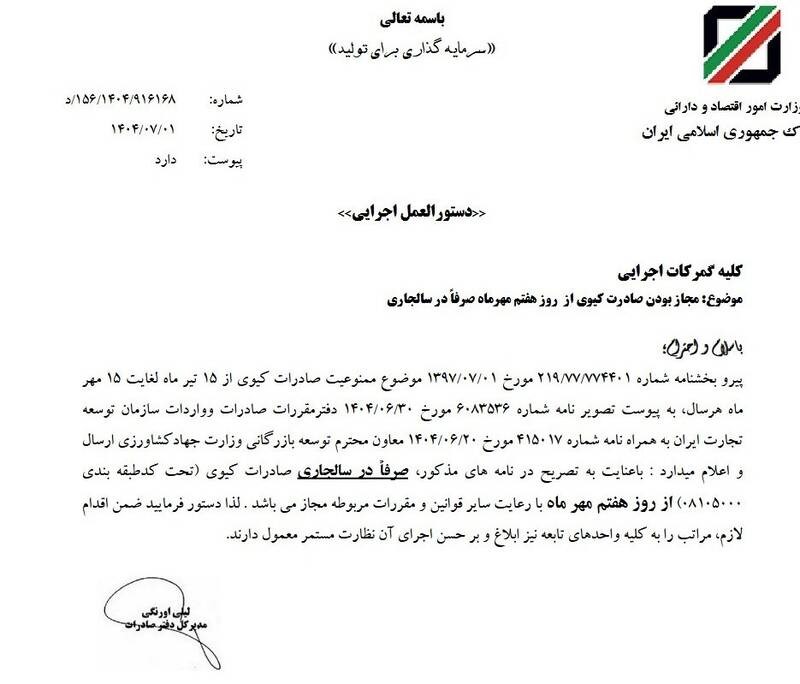 آغاز صادرات کیوی از ۷ مهر ماه